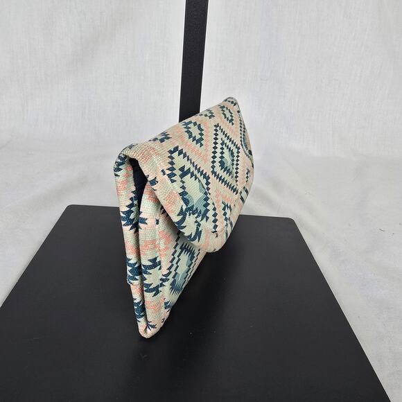 Kavu Tri-Fold Wallet Cotton Pink White Blue Geo Aztec - Picture 10 of 13
